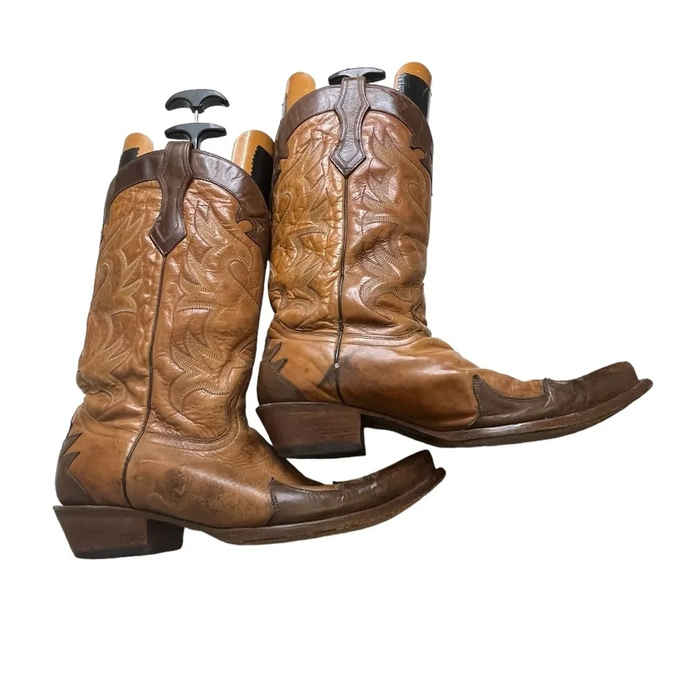 Vintage TEXAS Men's Leather Western Cowboy Boots Size 10.5 D Brown Wing Tip M 81